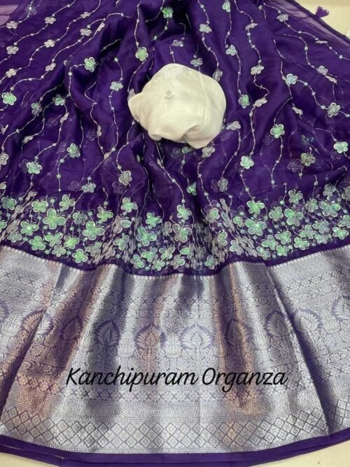 Kanchipuram Organza Butterfly Saree Purple1