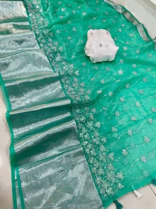 Kanchipuram Organza Butterfly Saree Green