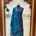 Maheshwari Half Cotton Half Silk Handblock Print Top Dupptta Sets Blue