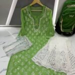 Mirror Work Kurta Sharara Set Green4