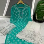 Mirror Work Kurta Sharara Set Green2