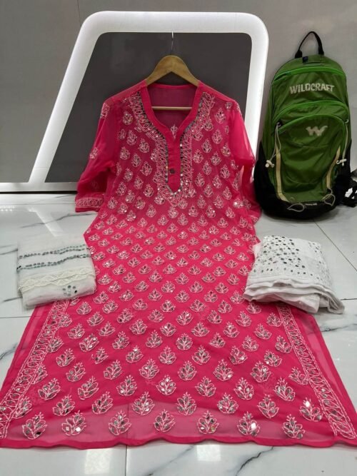 Mirror Work Kurta Sharara Set Magenta