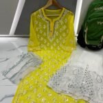 Mirror Work Kurta Sharara Set Yellow