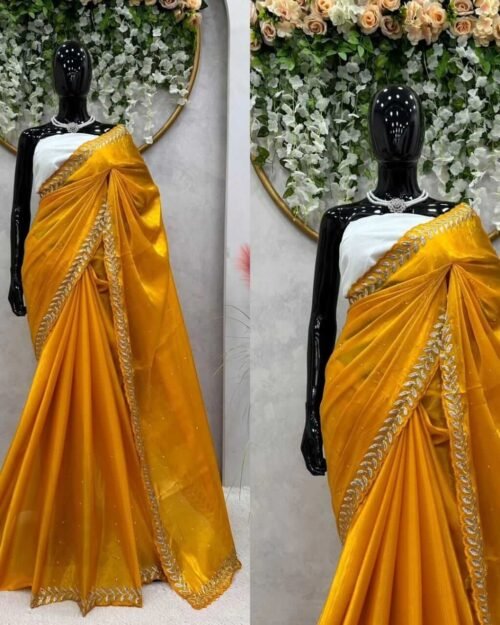 Designer Jimmy Choo Silk Saree Yellow